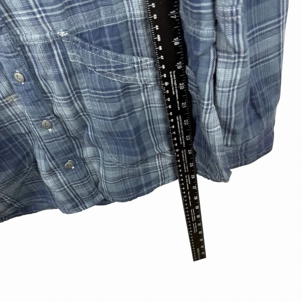 Free People Sz XS Stevie's Embellished Plaid Button-Down Shirt‎ Top Blue
